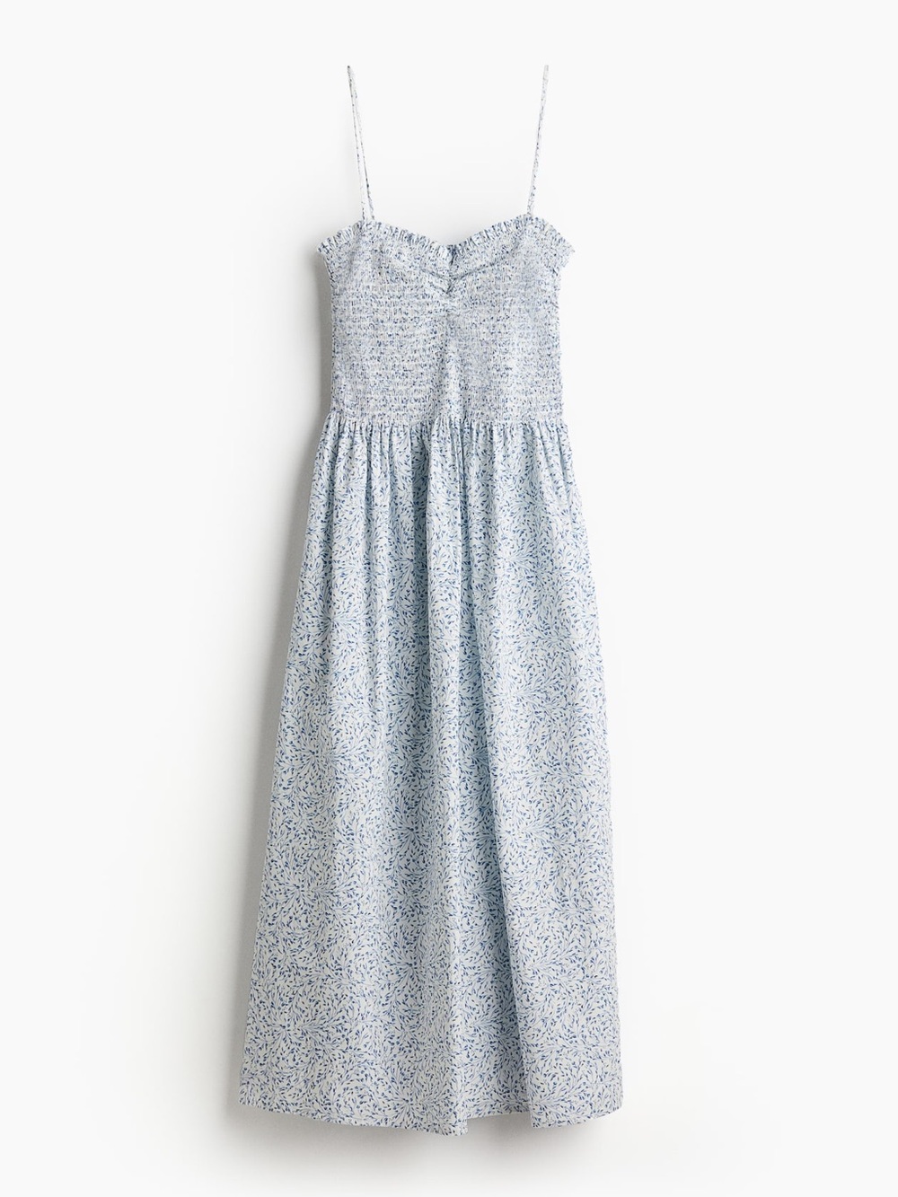 H&M Blue and White Floral Maxi Dress with Smocked Bodice